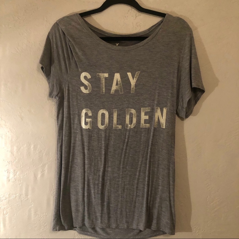 NEW American Eagle Grey T Shirt Metallic Letters M
